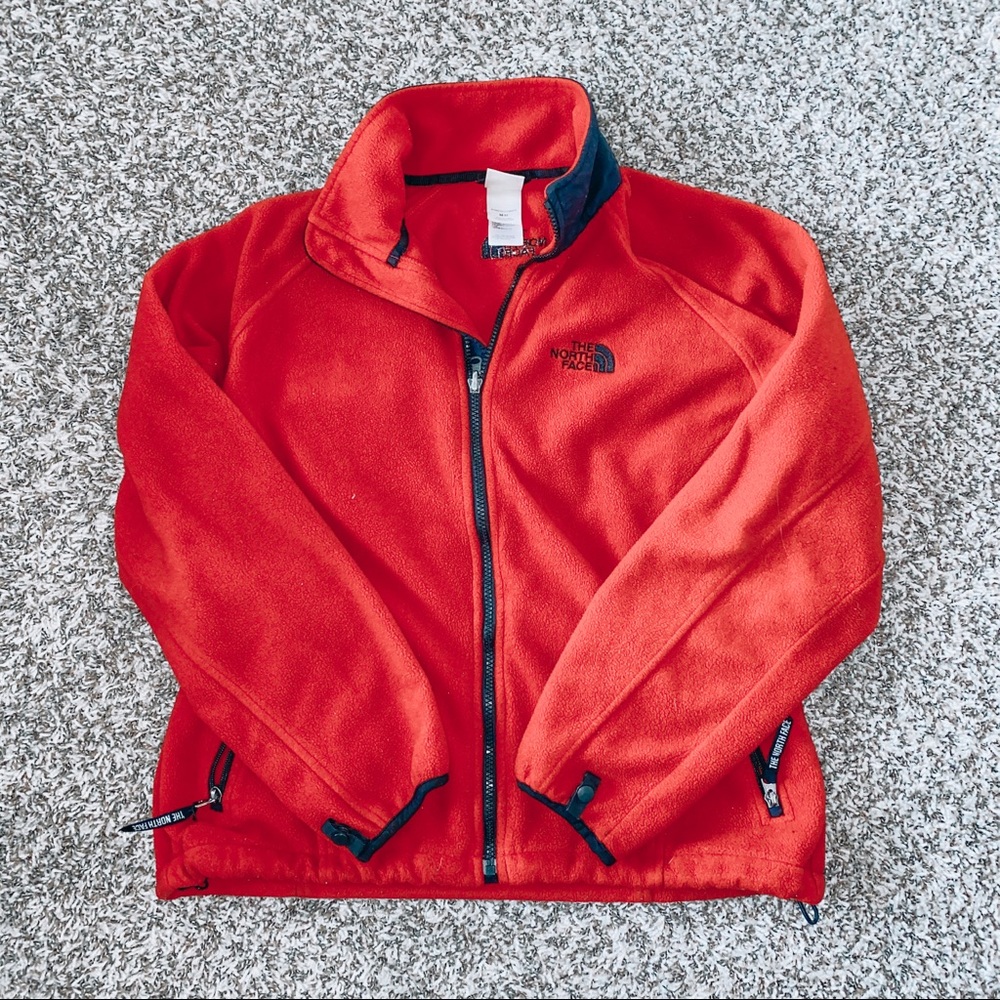 red north face zip up